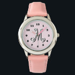 Montre Des filles roses | monogramme de lettre personnali<br><div class="desc">Des filles roses | monogramme de lettre personnalisée. Idée cadeau personnalisable pour petits enfants. Montre enfant personnalisé avec prénom initial. Design de fille.</div>