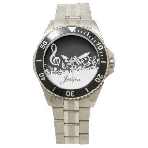 Montre Des notes musicales blanches sur le noir