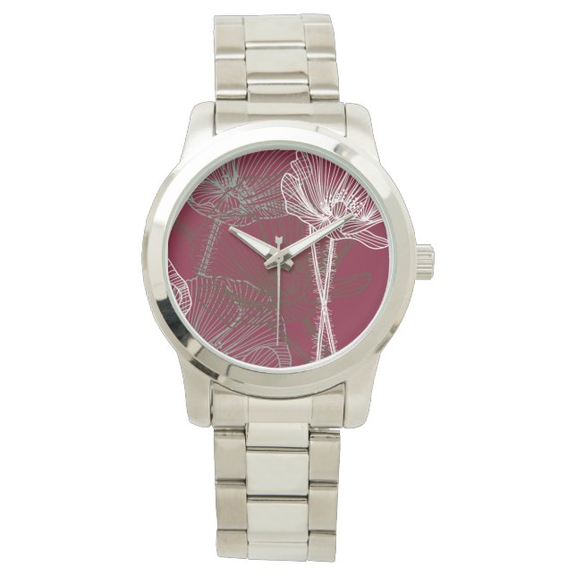 Montre Des pavots tirés à la main sur le rouge (devant)