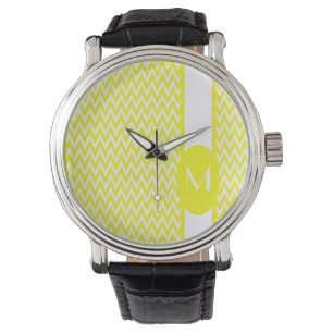 Montre Design Chevron élégant citron avec monogramme