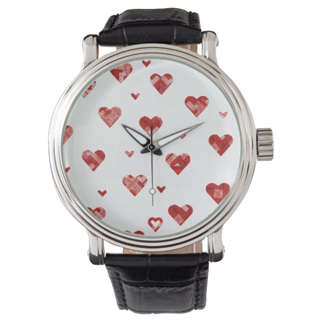Montre Design Coeurs Plaidés Rouge (devant)
