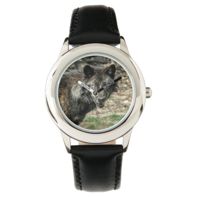 Montre Design de la faune du loup gris noir (devant)