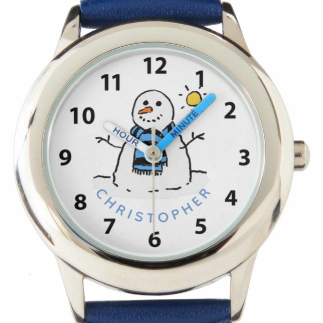 Montre Design de Noël Snowman avec nom. Enfant (Créateur téléchargé)