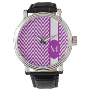 Montre Design élégant chevron violet avec monogramme