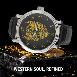 Montre Design élégant d'une tête de bison doré