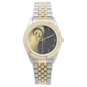 Montre Design floral or et noir