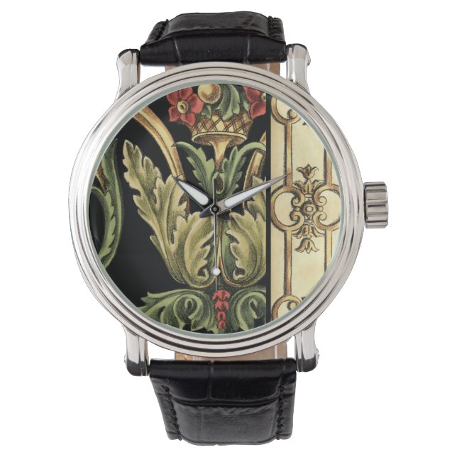 Montre Design floral ornemental aux frontières noires (devant)