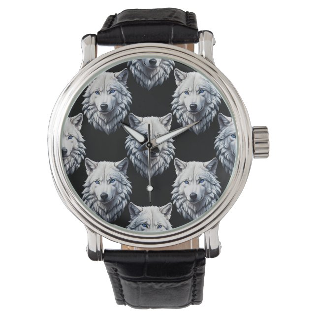 Montre Design Motif de tête de loup blanc (devant)