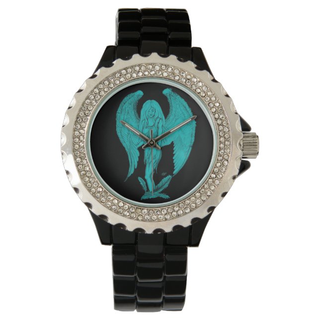 Montre Design noir et vert Angel (devant)