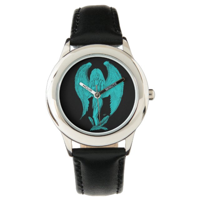 Montre Design noir et vert Angel (devant)