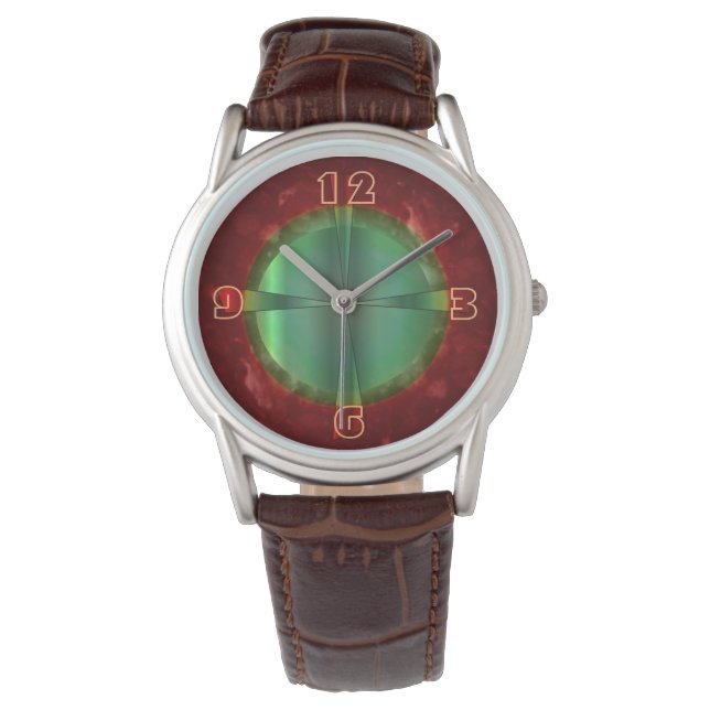 Montre Design vert rouge classique >Watche en cuir pour h (devant)