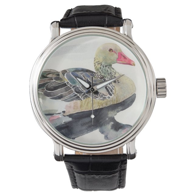 Montre Dessin à la main Aquarelle Oiseau, Canard (devant)