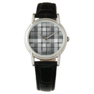 Montre Dessin carreaux madras gris noir blanc