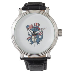 Montre Dessin de dinosaure patriotique vintage pour t-shi