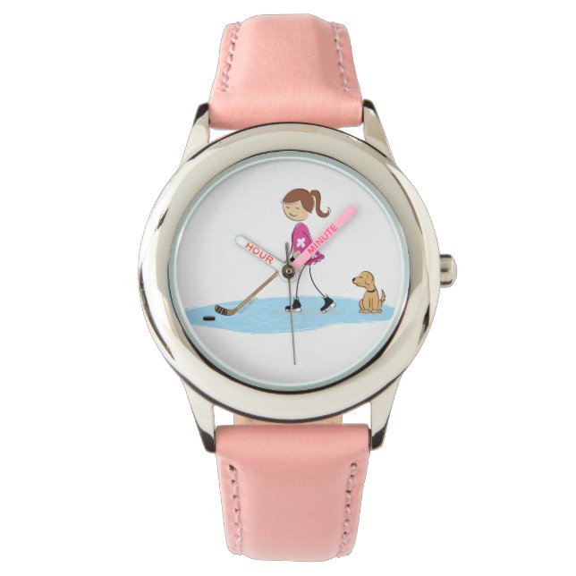 Montre Dessin de hockey féminin rose (devant)