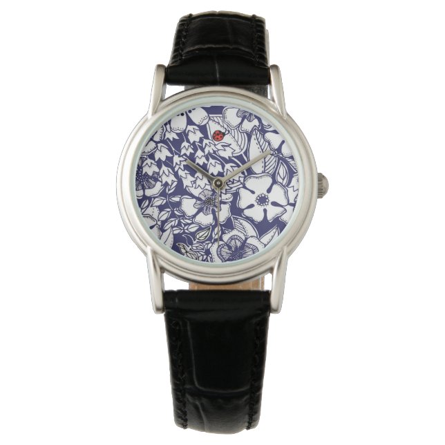 Montre Dessin de jardin blanc bleu Shalom (devant)