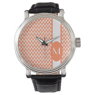 Montre Dessin élégant chevron corail avec monogramme