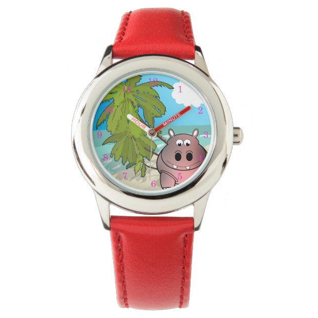 Montre Dessin Hippo À La Plage Enfants Regarder (devant)