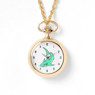 Montre dessin souriant requin menthe bleu vert océan anim