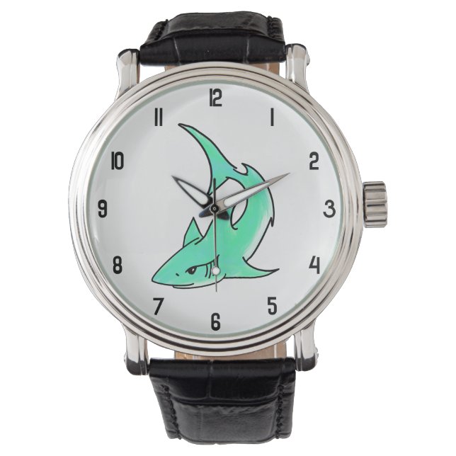 Montre dessin souriant requin menthe bleu vert océan anim (devant)