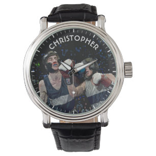 Montre Deux boxeurs de combat dans les casques dans bleu