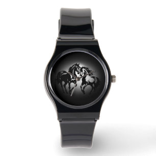 Montre Deux chevaux en amour noir blanc cheval couple amo