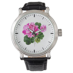 Montre Deux Geraniums à rayures roses et blanches