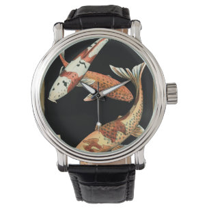 Montre Deux Japonais Koi Goldfish sur un Arrière - plan n