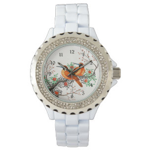 Montre Deux oiseaux sur une branche de floraison