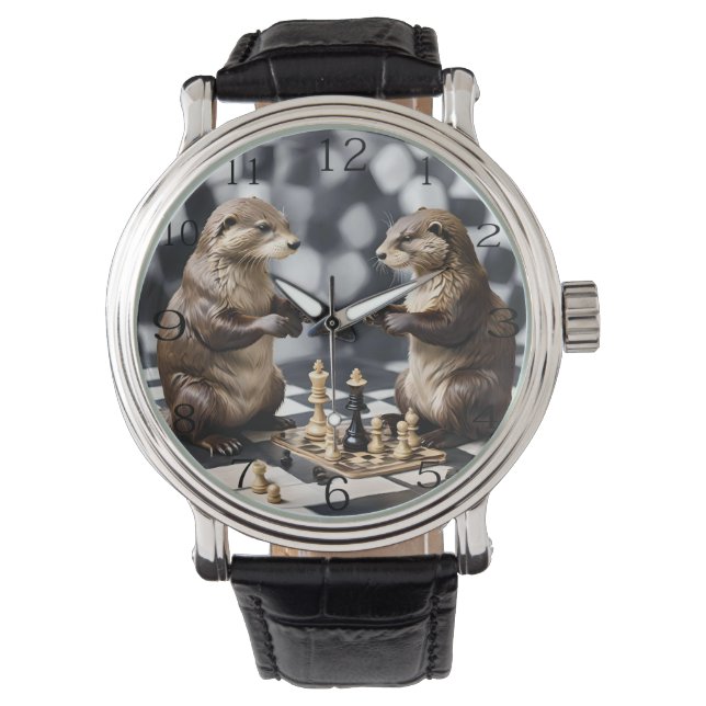 Montre Deux Otters Jouant Aux Échecs, (devant)