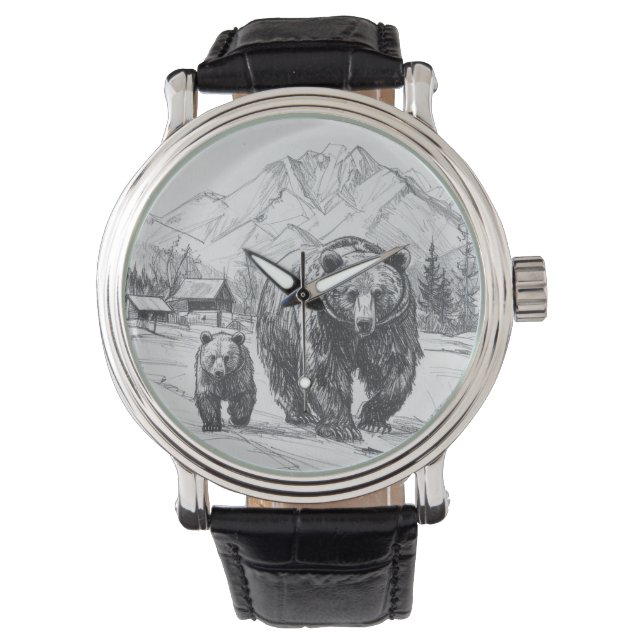 Montre Deux ours, mère et bébé, marchant le long de beaux (devant)