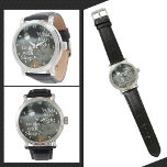 Montre Devis de nuit Pleine lune personnalisable<br><div class="desc">Cette montre moderne gothique noire présente une pleine lune parmi les nuages lune dans un ciel nocturne magnifique. Cette montre gothique cite John Milton, un poète anglais du 17ème siècle, "Qu'est-ce que la nuit a à voir avec le sommeil ?" En contemplant si vous croyez à la maîtrise de soi...</div>
