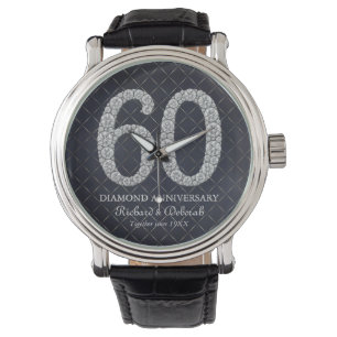 Montre Diamant 60e anniversaire Mariage Mari cuir