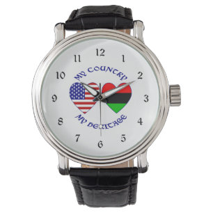 Montre Diaspora africaine drapeau américain cœur pays pat