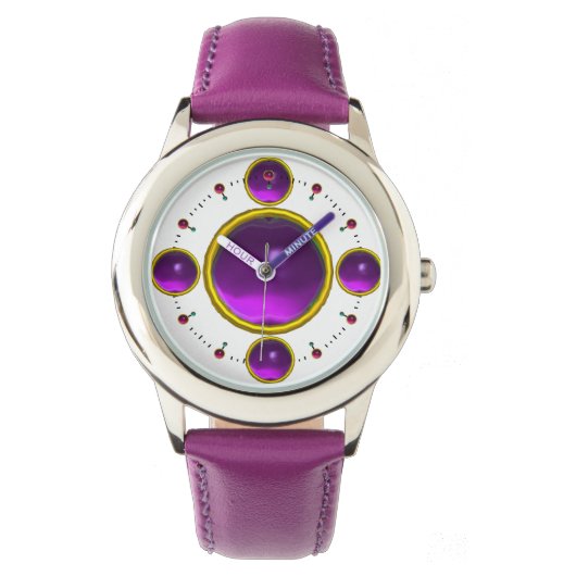 Montre DIGITAL GEMME PIERRE or améthyste violet (devant)