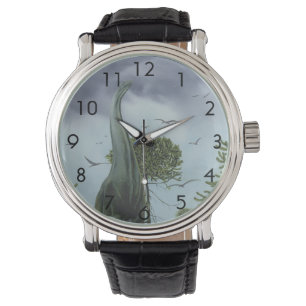 Montre Dinosaures Vintage, Sauroposeidon avec des oiseaux