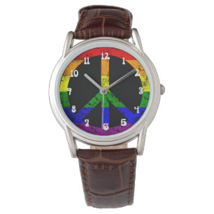 Montre Distorsion drapeau arc-en-ciel signe de paix
