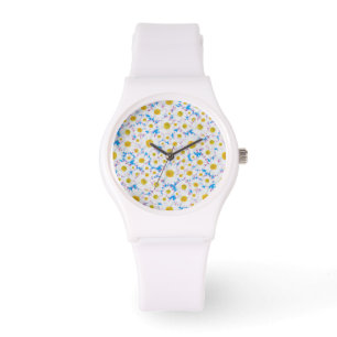 Montre Ditzy White Daisy sur Blue Custom Sporty Watch