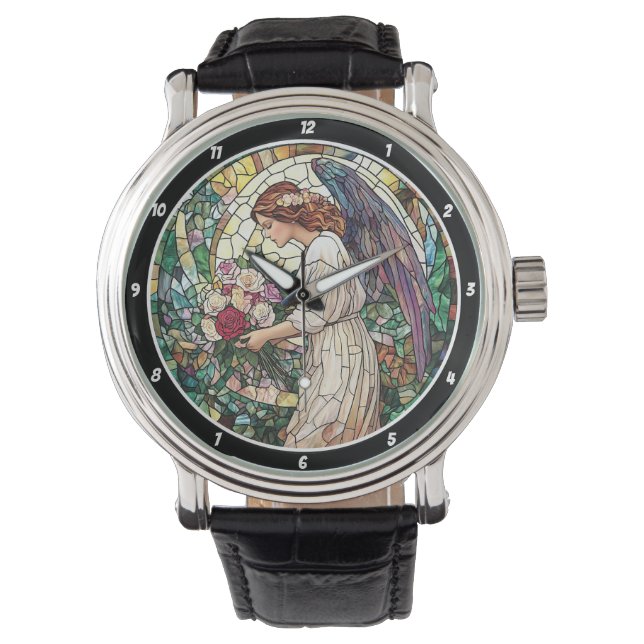 Montre Divine Rose Garden Stained Glass Angel Wall  (devant)