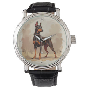 Montre Dobermann Pinscher Chien Brun Rouille Rouge