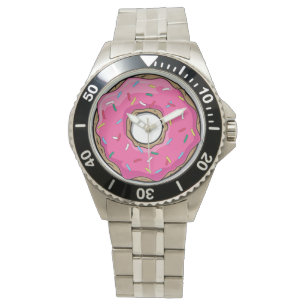 Montre Donut Rose Cartoon Avec Saupoudrages