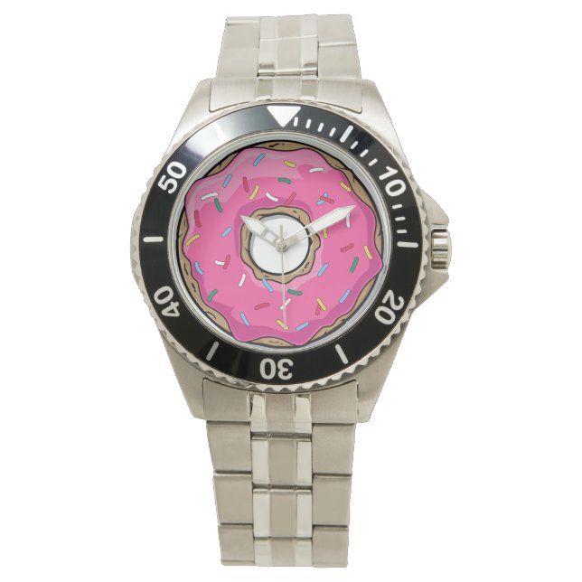 Montre Donut Rose Cartoon Avec Saupoudrages (devant)
