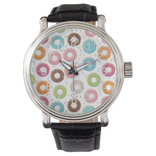 Montre Donuts rose bleu et motif chocolat morceaux