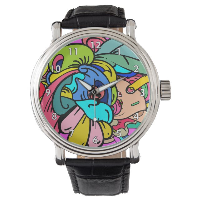 Montre Doodle Art Abstrait coloré (devant)