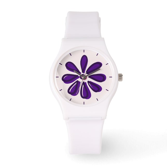 Montre Doodle de fleurs pourpres (Recto)