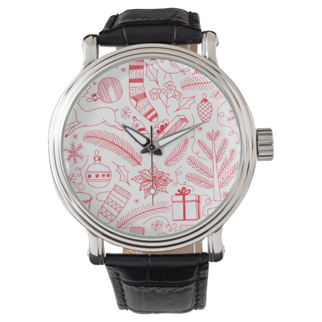Montre Doodle motif de Noël rouge (devant)