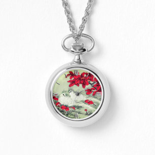 Montre Doses blanches vintages et Feuilles rouges en gris