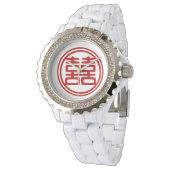 Montre Double Bonheur Rouge foncé - rond (Incliné)