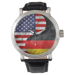 Montre Double Drapeau américain et allemand Yin Yang Mar