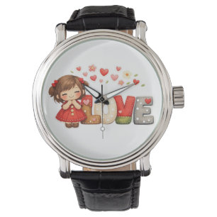 Montre Doux cœur "AMOUR" et fille Chibi